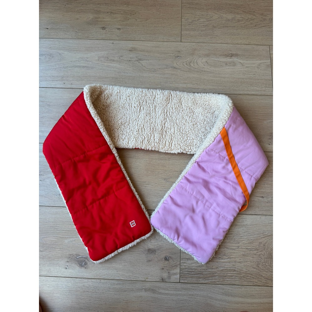 LEGO Puffer Scarf Sherpa-Lined Colorblock Red Pink Orange Reversible Winter